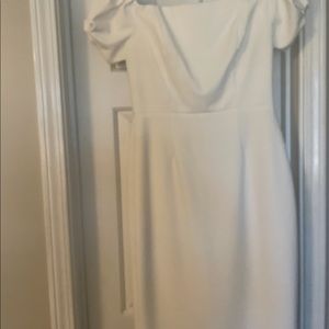 White off shoulder puff sleeve dress- perfect for brides!